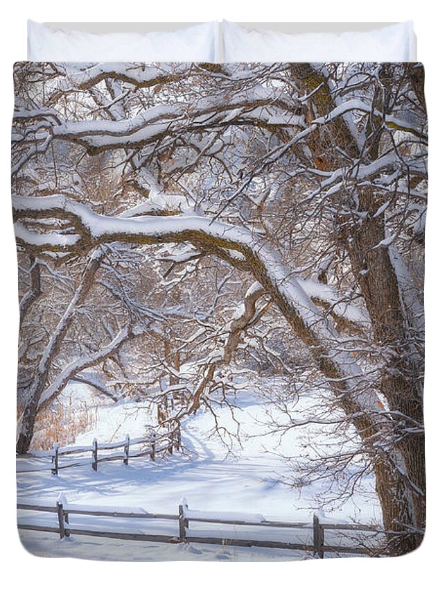 Colorado Duvet Cover featuring the photograph Rox Snow by Darren White