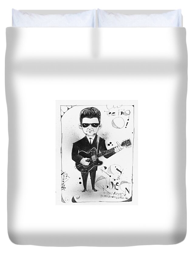  Duvet Cover featuring the drawing Roy Orbison by Phil Mckenney