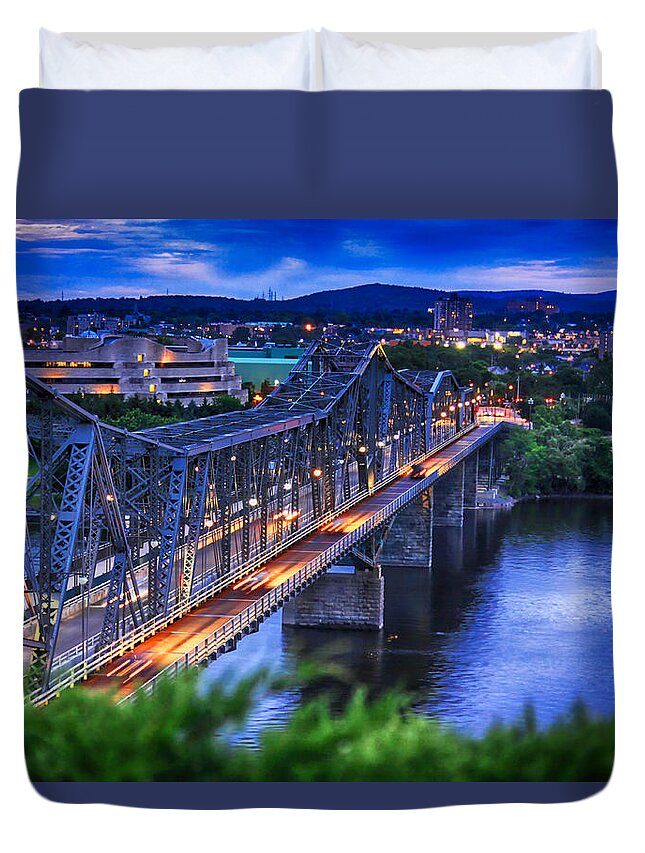 Ottawa Duvet Cover featuring the photograph Royal Alexandra Interprovincial Bridge by Tatiana Travelways