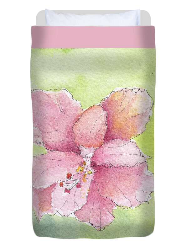 Hibiscus Duvet Cover featuring the painting Ruffled Hibiscus #2 by Anne Katzeff
