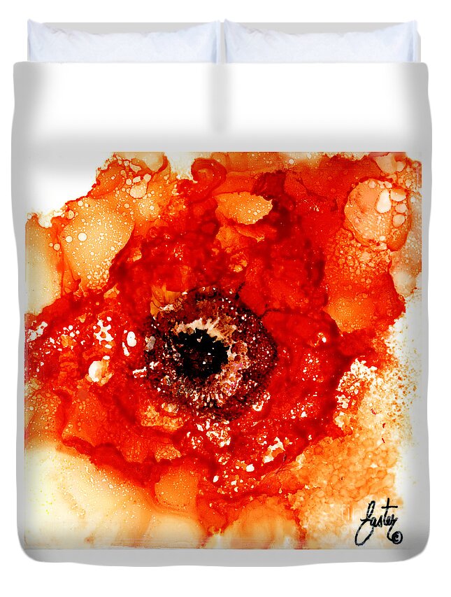 Ruffled Orange Rose Duvet Cover featuring the painting Ruffled Orange Rose by Daniela Easter