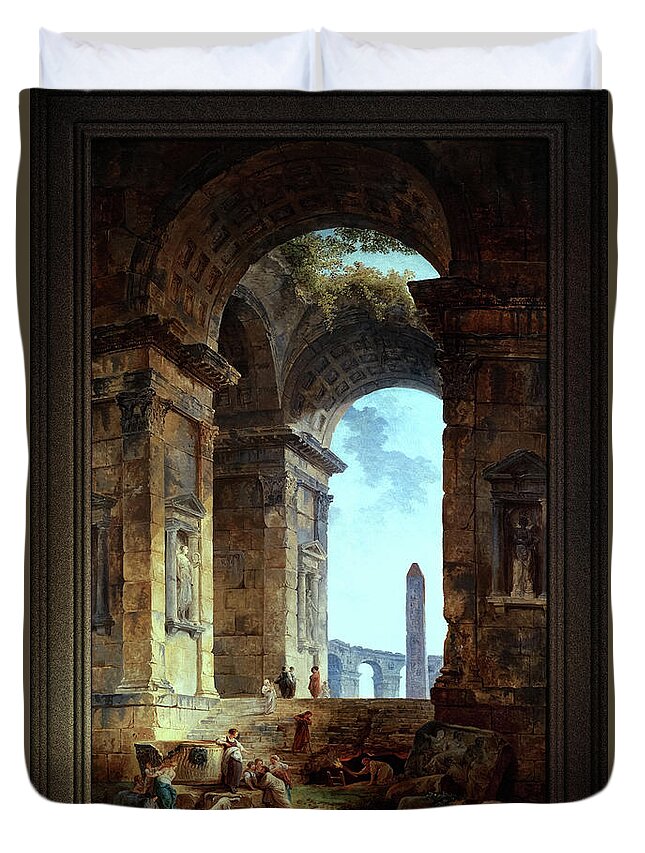 Ruins With An Obelisk Duvet Cover featuring the painting Ruins With An Obelisk In The Distance Fine Art Old Masters Reproduction by Rolando Burbon