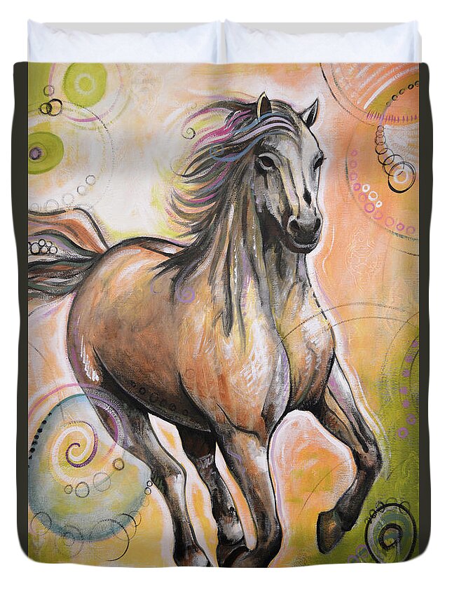Horse Duvet Cover featuring the painting Run Free by Amy Giacomelli