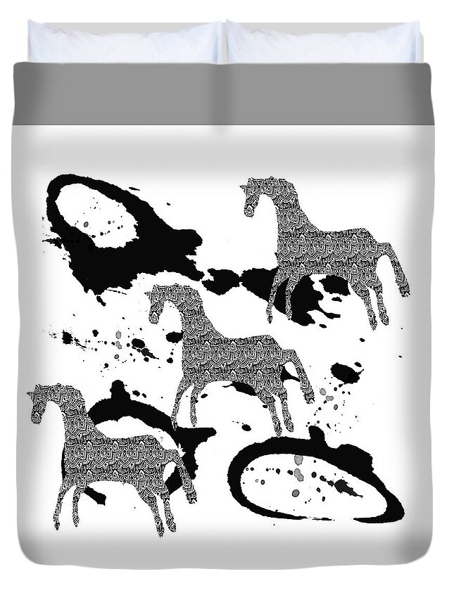 Running Horse Duvet Cover featuring the digital art Running Horses by Kandy Hurley