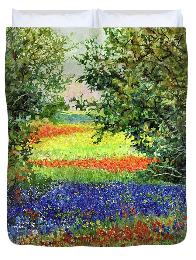 Bluebonnet Duvet Cover featuring the painting Rural Heaven by Hailey E Herrera