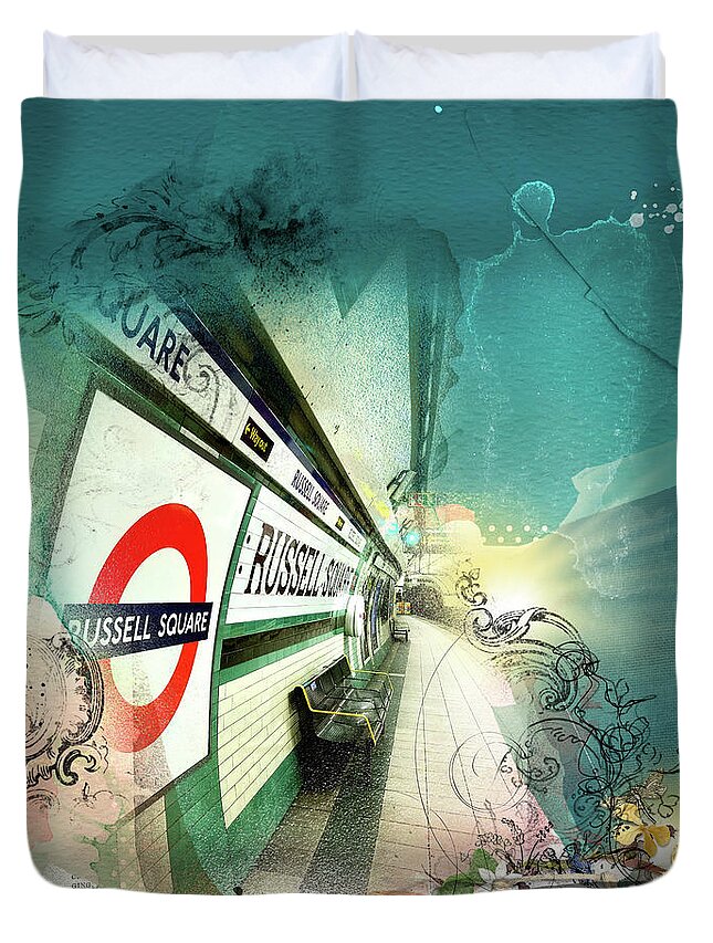 London Duvet Cover featuring the digital art Russell Square Station by Nicky Jameson