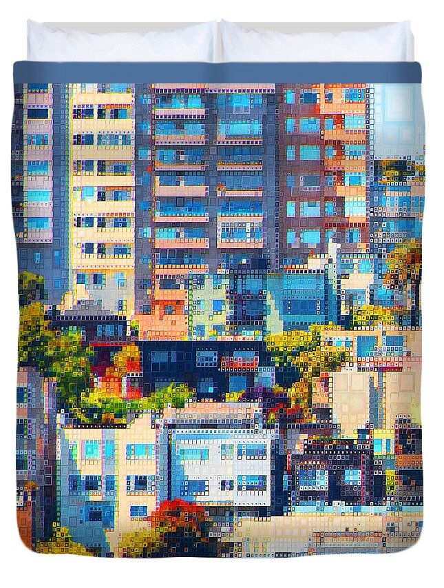 Wingsdomain Duvet Cover featuring the photograph Russian Hill San Francisco Painterly Squares R520 20200222 square by Wingsdomain Art and Photography