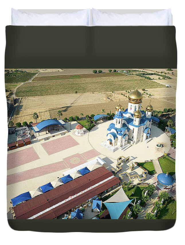 Cathedral Duvet Cover featuring the photograph Russian orthodox church dedicated to Saint Andrew at the village Episkopio in Cyprus by Michalakis Ppalis