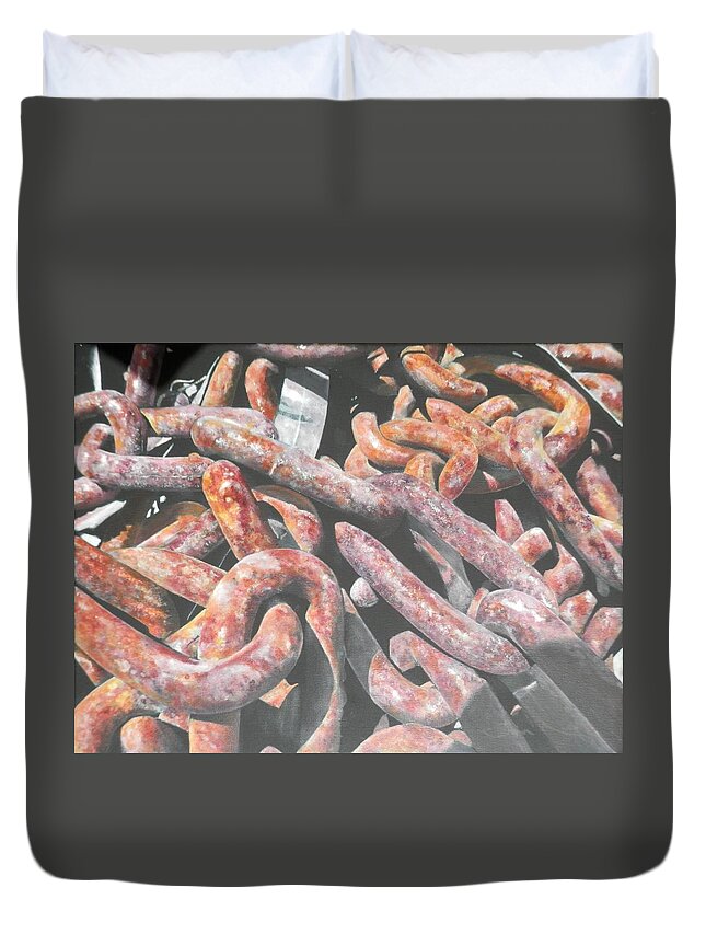 Chains Duvet Cover featuring the painting Rust in Peace by John Neeve