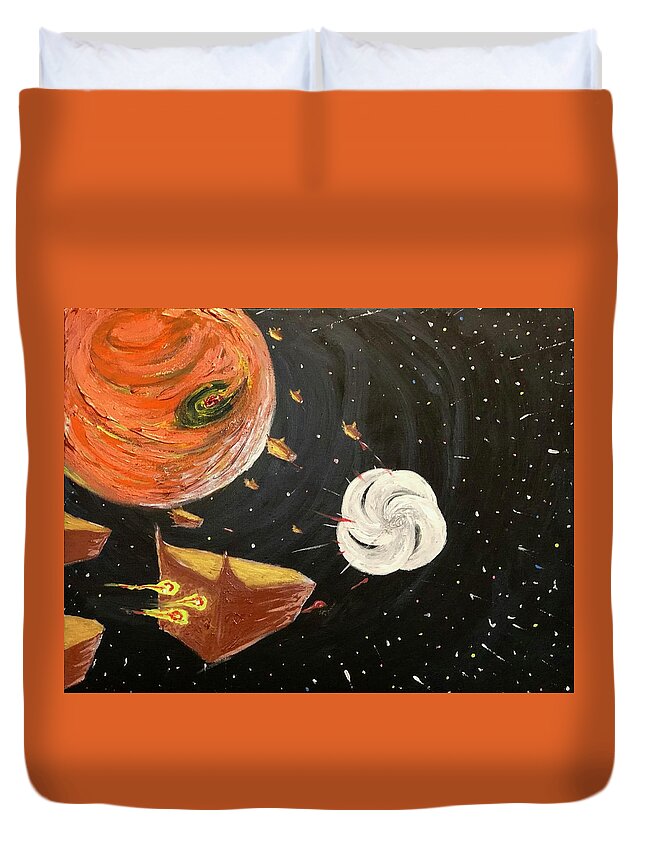Science Fiction Duvet Cover featuring the painting Rust Never Sleeps by Bethany Beeler