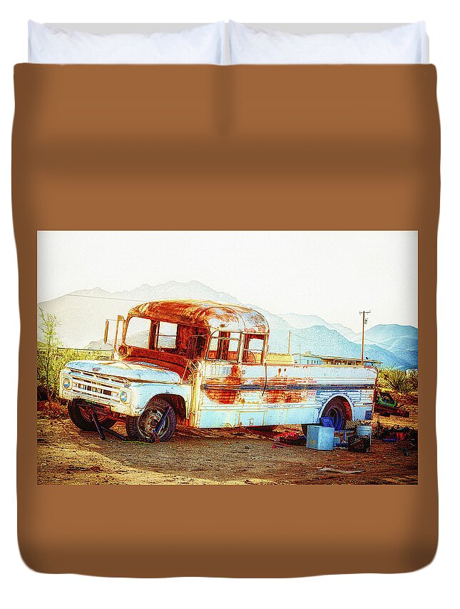 Rust Duvet Cover featuring the photograph Rusted abandoned truck by Tatiana Travelways