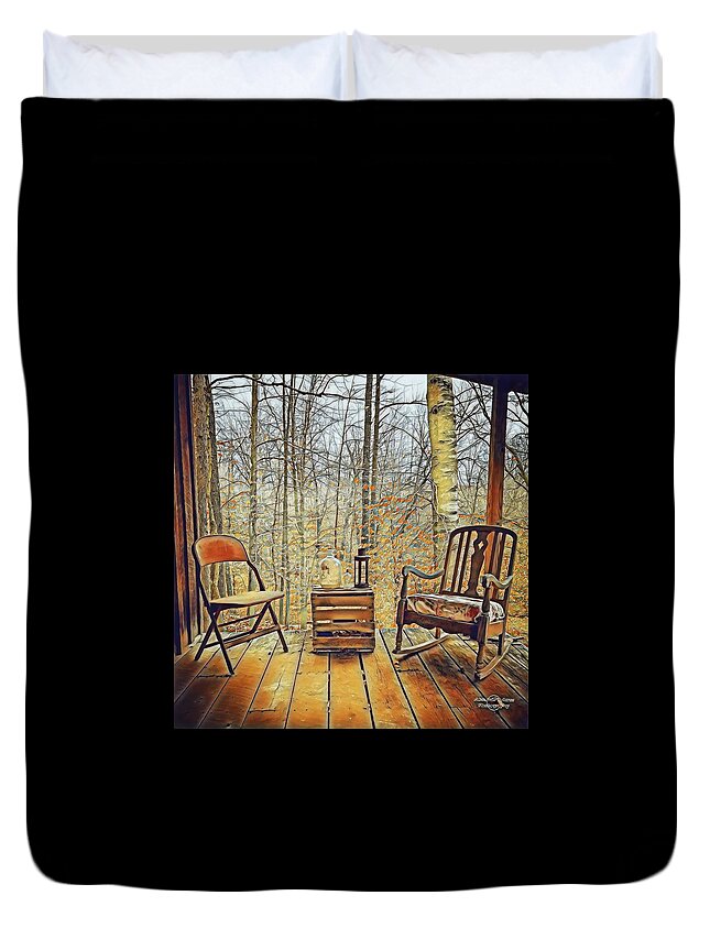Rustic Duvet Cover featuring the photograph Rustic Cabin Porch by Amanda Rae