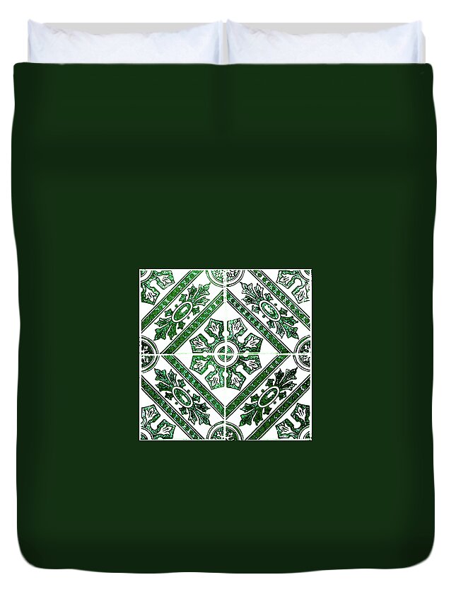 Green Tiles Duvet Cover featuring the digital art Rustic Green Tiles Mosaic Design Decorative Art by Irina Sztukowski