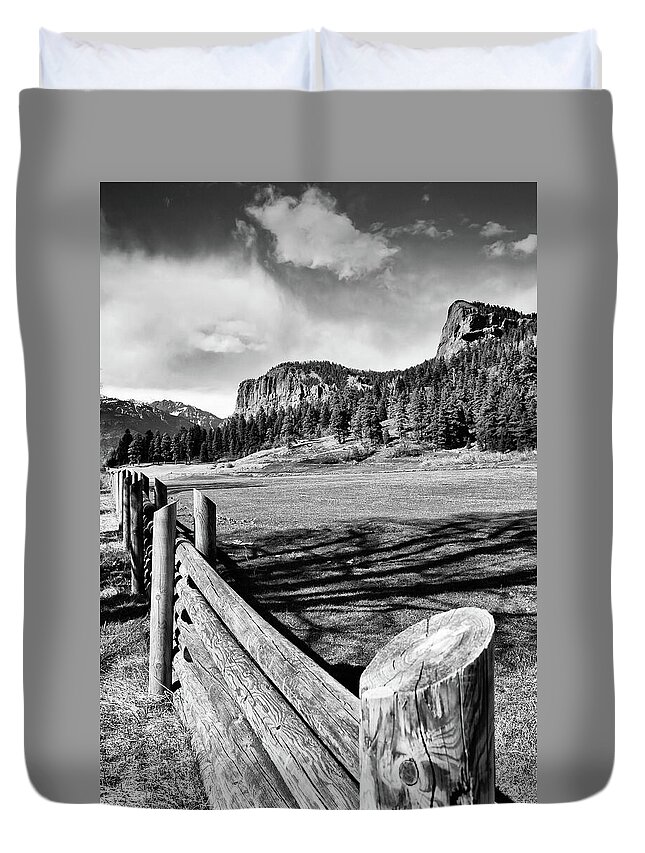 Colorado Landscape Duvet Cover featuring the photograph Rustic Rural Colorado and Mountain Landscape - Monochrome Edition by Gregory Ballos
