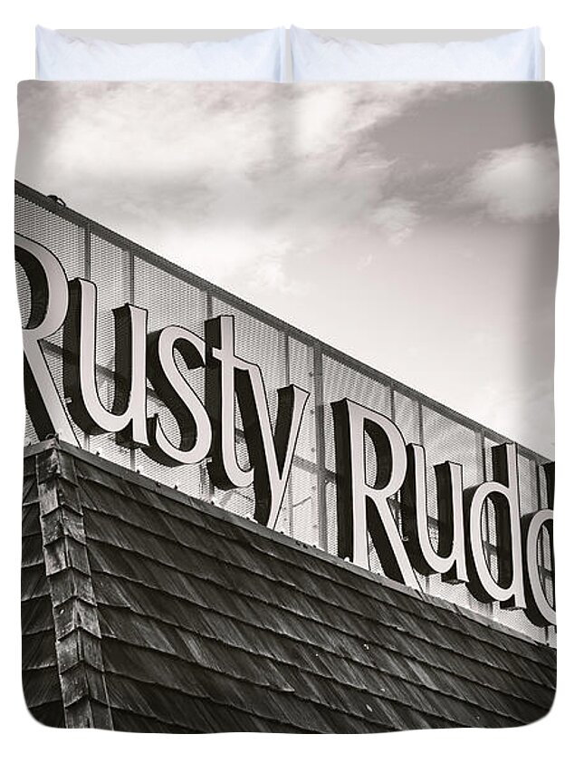 Rusty Duvet Cover featuring the photograph Rusty Rudder Sign by Jason Fink