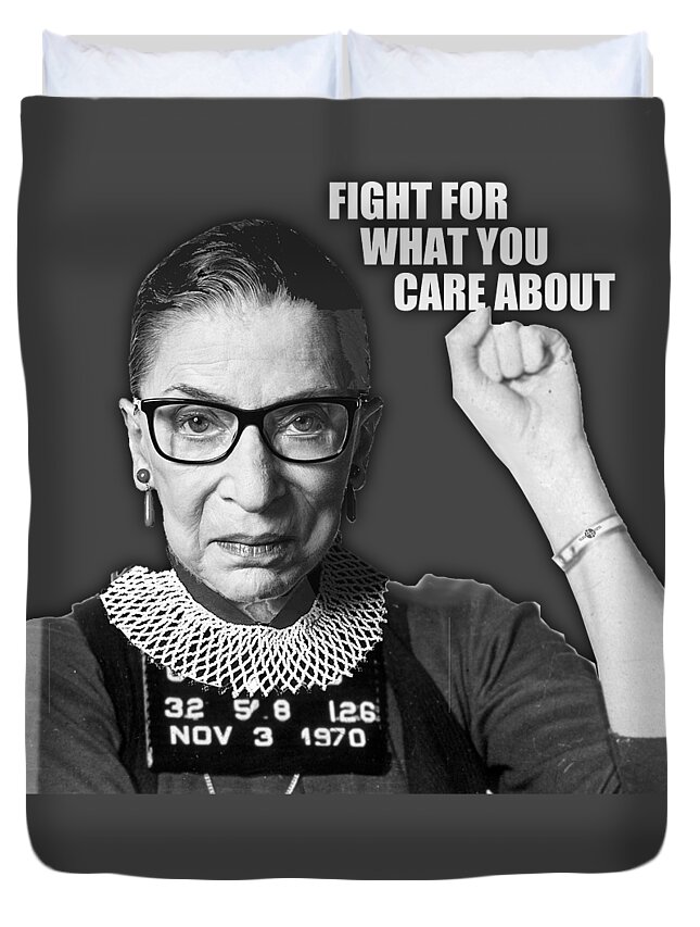 Reproductive Duvet Cover featuring the painting Ruth Bader Ginsburg RBG Pro Choice My Body My Choice Feminist Mugshot Mug Shot Fight by Tony Rubino