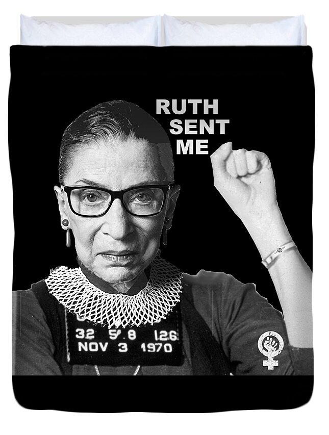 Reproductive Duvet Cover featuring the painting Ruth Bader Ginsburg RBG Pro Choice Ruth Sent Me Feminist Mugshot Mug Shot by Tony Rubino