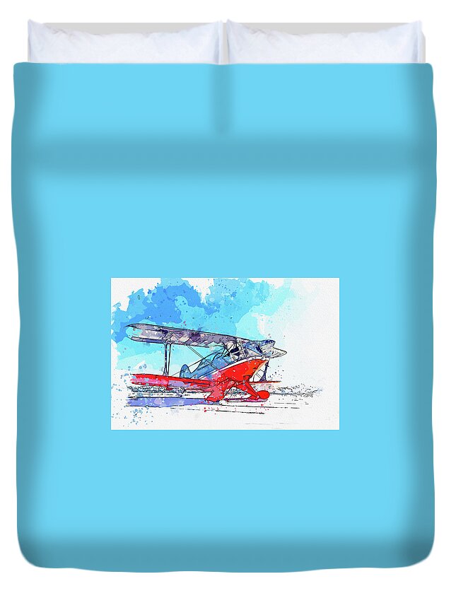 Plane Duvet Cover featuring the painting S- in watercolor ca by Ahmet Asar by Celestial Images