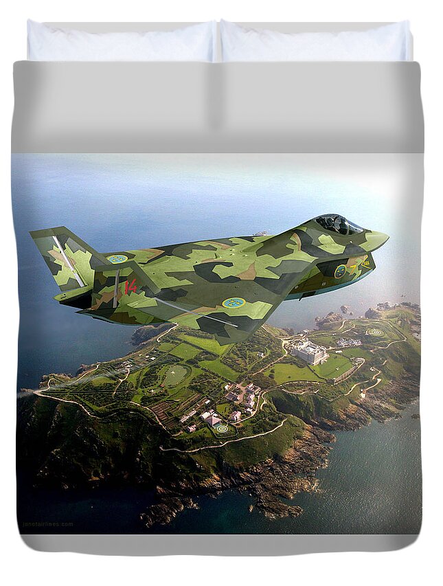 X-32 Duvet Cover featuring the digital art Saab 47 Hamnare by Custom Aviation Art