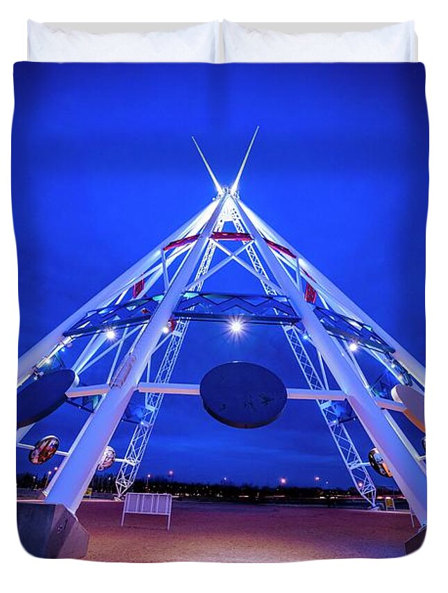 Teepee Duvet Cover featuring the photograph Saamis Teepee at Dusk by Darcy Dietrich