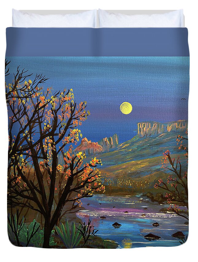 Sabino Duvet Cover featuring the painting Sabino Canyon Moonrise by Chance Kafka