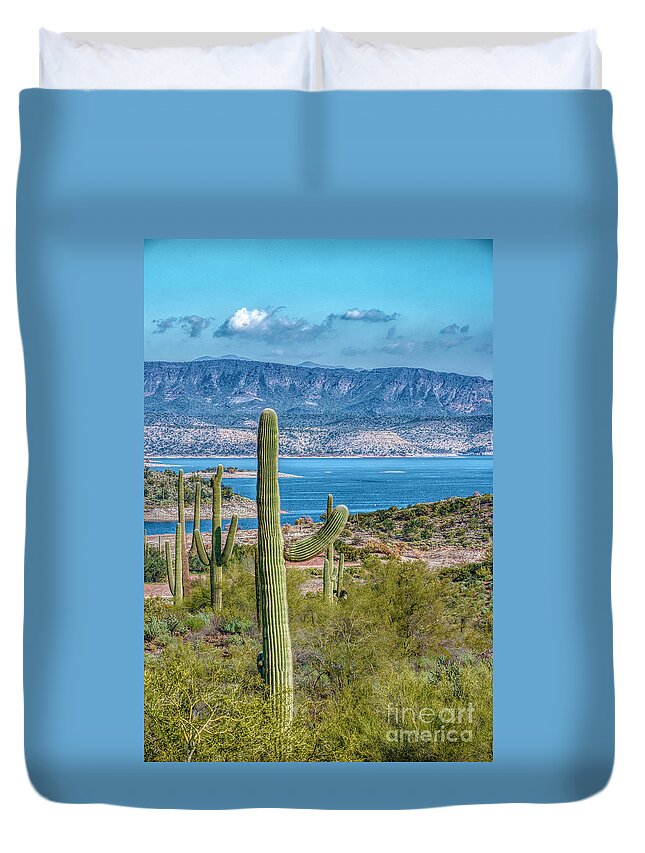 Lake Duvet Cover featuring the photograph Saguaro View by Pamela Dunn-Parrish