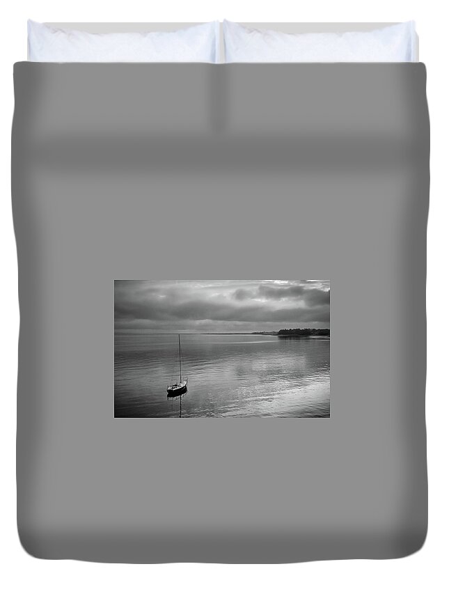 Sunrise Duvet Cover featuring the photograph sailboat sunrise - Keyport, NJ by Steve Stanger