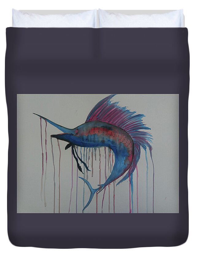 Watercolour Duvet Cover featuring the painting Sailfish by Faa shie