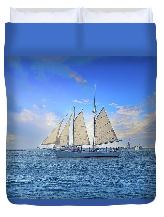 Sailboat Duvet Cover featuring the photograph Sailing Fun in Key West by Mark Andrew Thomas