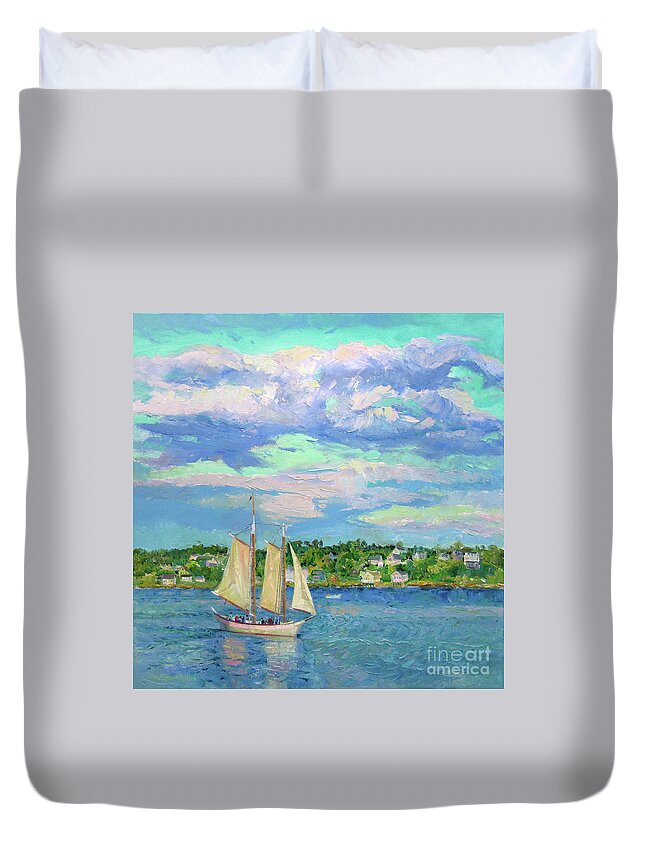 Gloucester Harbor Duvet Cover featuring the painting Sailing Gloucester Harbor by John McCormick