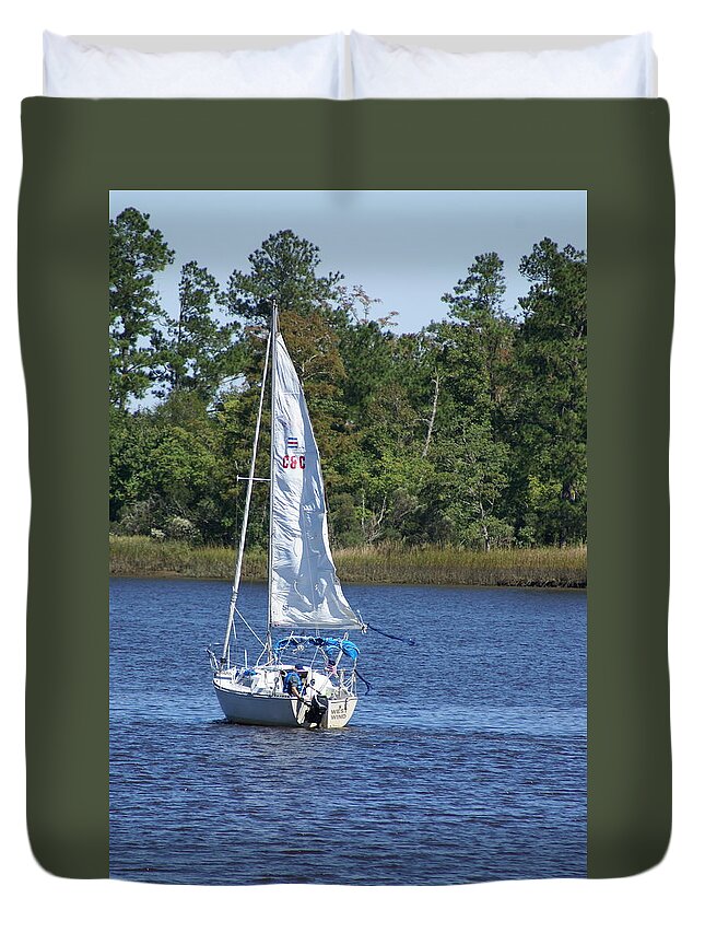  Duvet Cover featuring the photograph Sailing on the Brunswick River by Heather E Harman