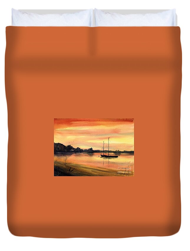 Sunset Duvet Cover featuring the painting Sailor's Delight by Joseph Burger