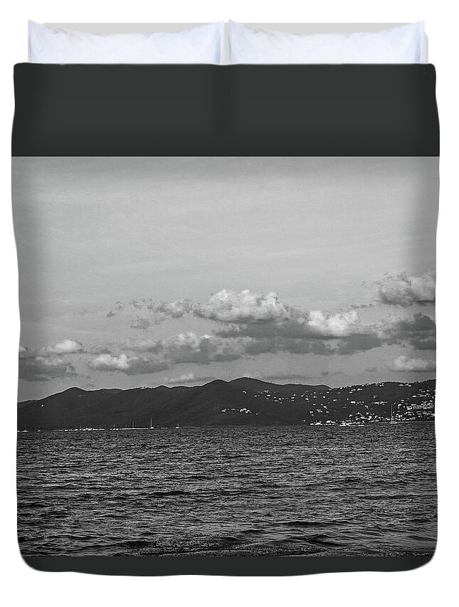 Saint Duvet Cover featuring the photograph Saint John Sunset from Sapphire Beach in Saint Thomas Black and Whtie by Toby McGuire