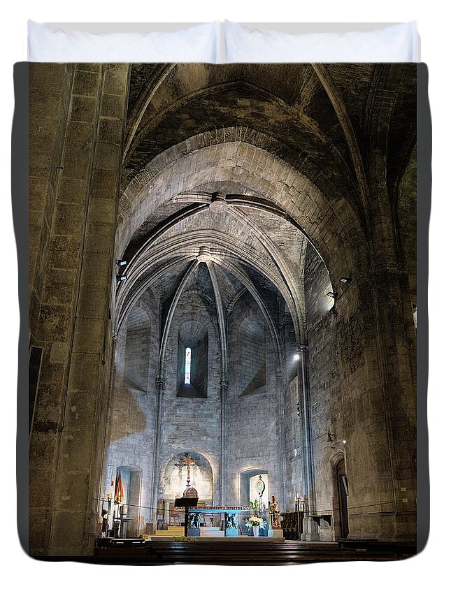 Saint Victor Duvet Cover featuring the photograph Saint Victor Medieval Abbey interior in Marseille by Angelo DeVal