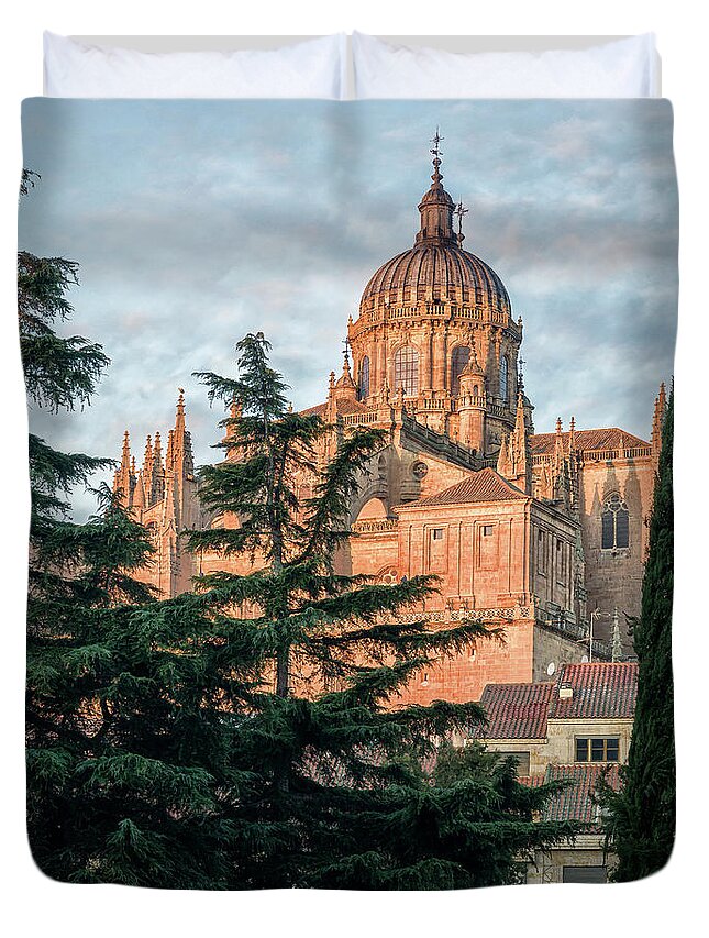 Salamanca Duvet Cover featuring the photograph Salamanca Spain Cathedral by Joan Carroll