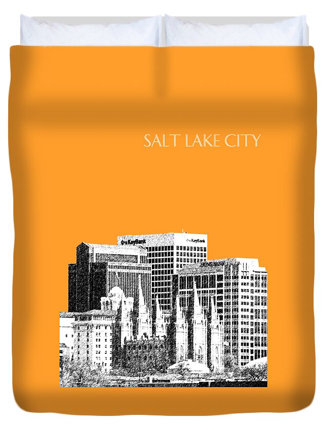 Architecture Duvet Cover featuring the digital art Salt Lake City Skyline - Orange by DB Artist