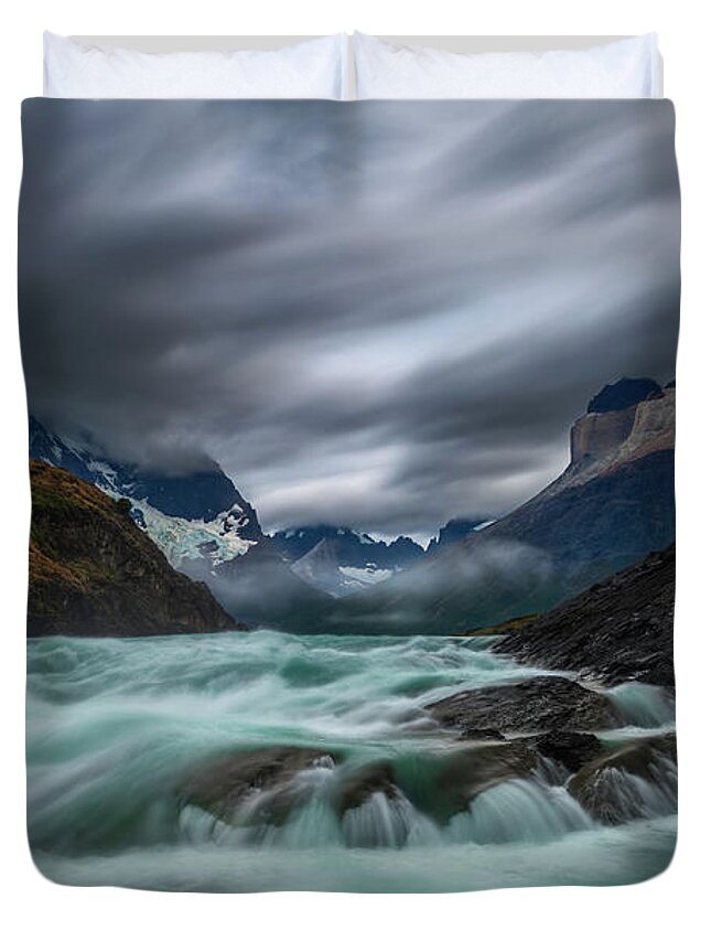 Patagonia Duvet Cover featuring the photograph Salto Grande Waterfall by Henry w Liu