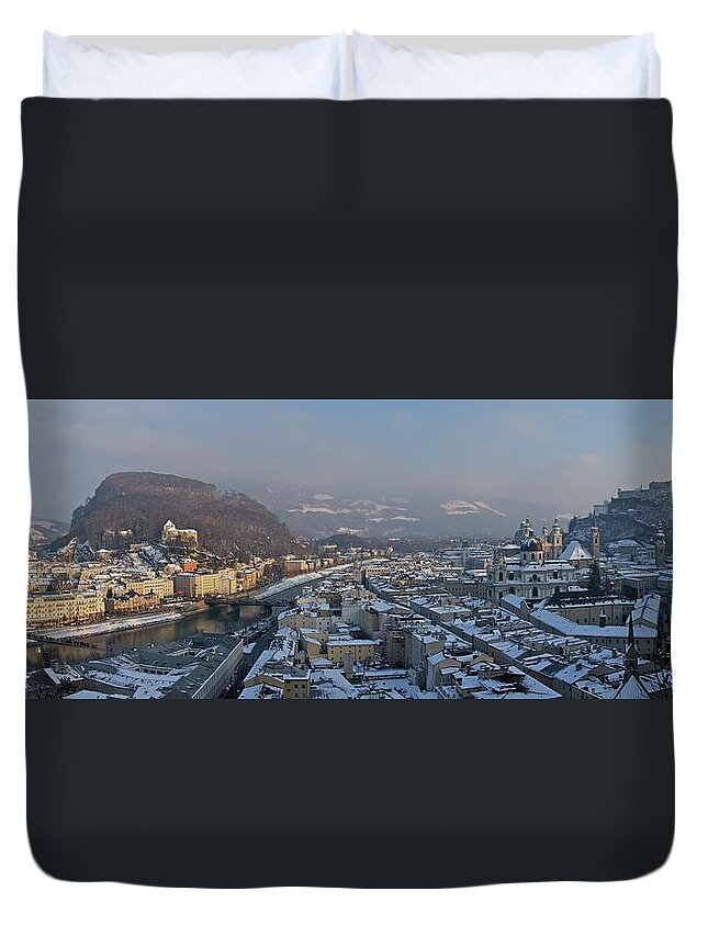 Salzburg Duvet Cover featuring the photograph Salzburg Winter Panorama by Sean Hannon