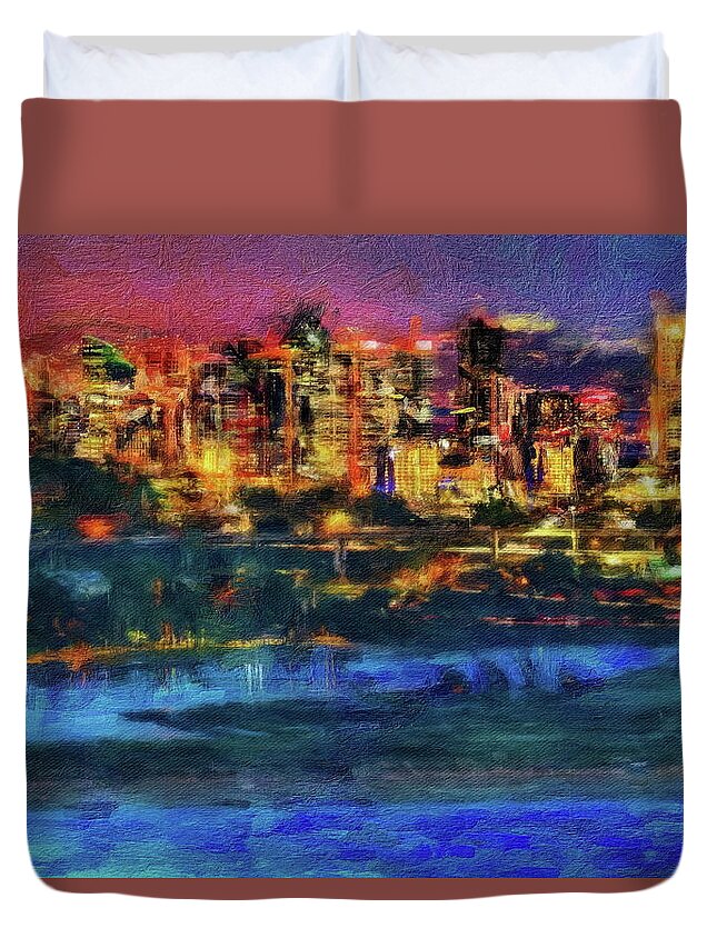 San Diego Duvet Cover featuring the digital art San Diego Skyline from Mt. Soledad by Russ Harris