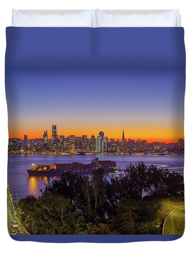Bay Area Duvet Cover featuring the photograph San Francisco Bay Barge by Scott McGuire
