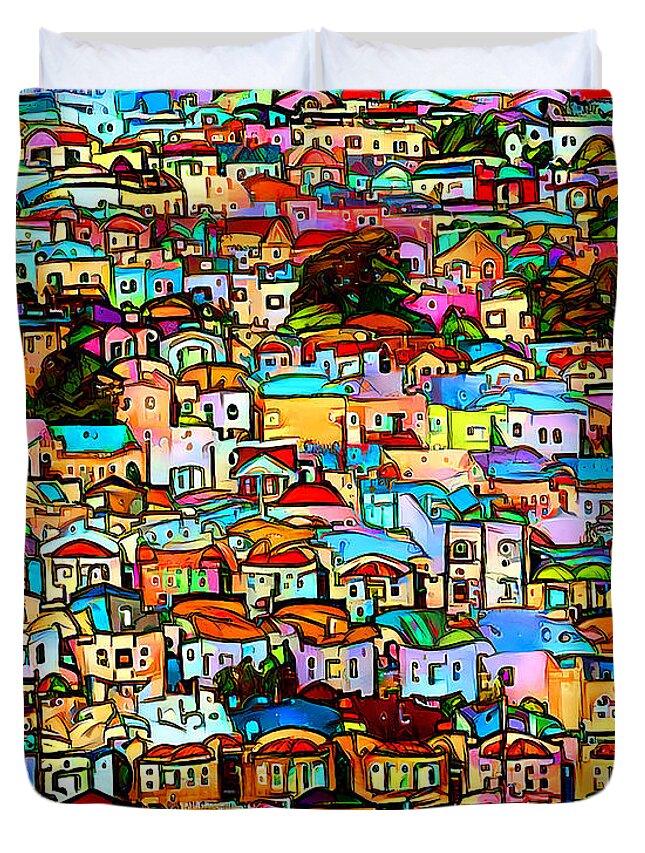 Wingsdomain Duvet Cover featuring the mixed media San Francisco Houses In The Hills Vibrant And Playful 20220806 by Wingsdomain Art and Photography