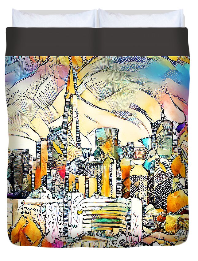 Wingsdomain Duvet Cover featuring the photograph San Francisco Skyline in Surreal Abstract 20210114 by Wingsdomain Art and Photography