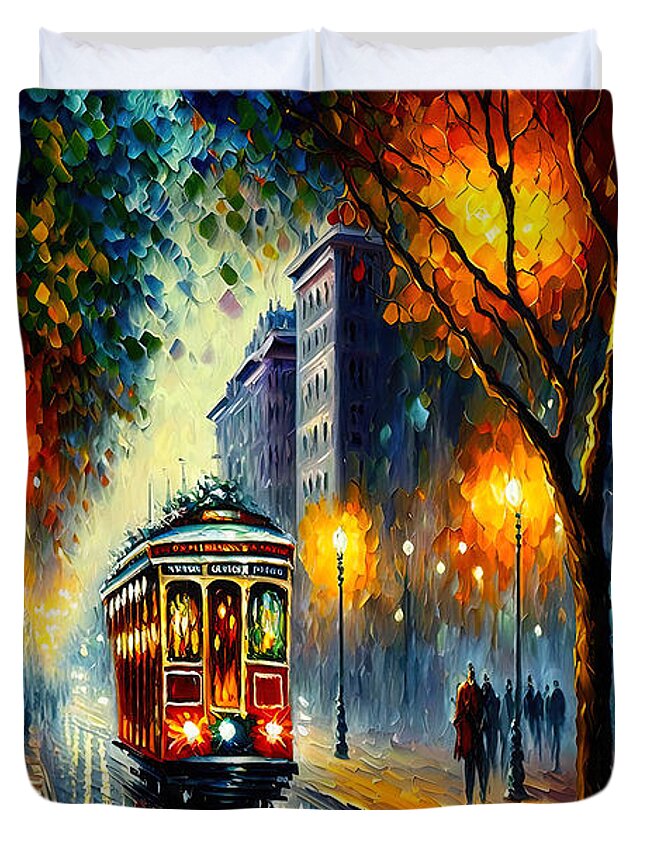 San Duvet Cover featuring the painting San Francisco Streets, 02 by AM FineArtPrints