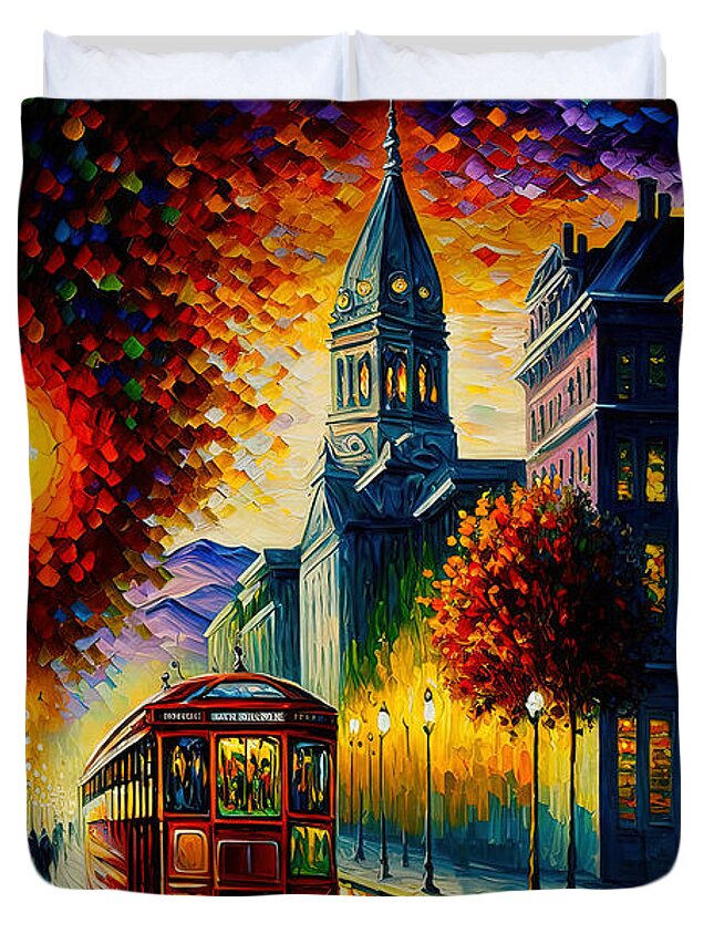 San Duvet Cover featuring the painting San Francisco Streets, 03 by AM FineArtPrints