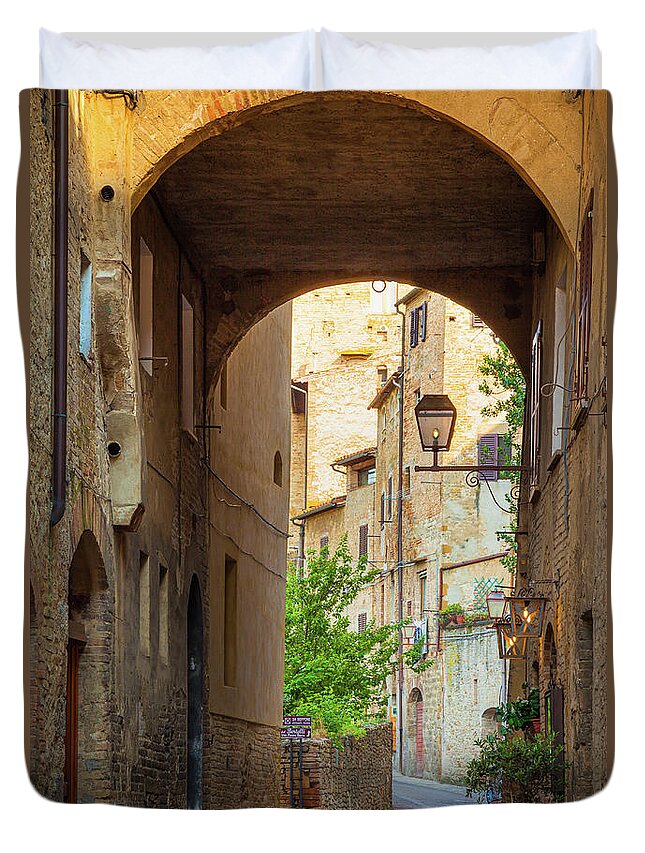 Europe Duvet Cover featuring the photograph San Gimignano Archway by Inge Johnsson