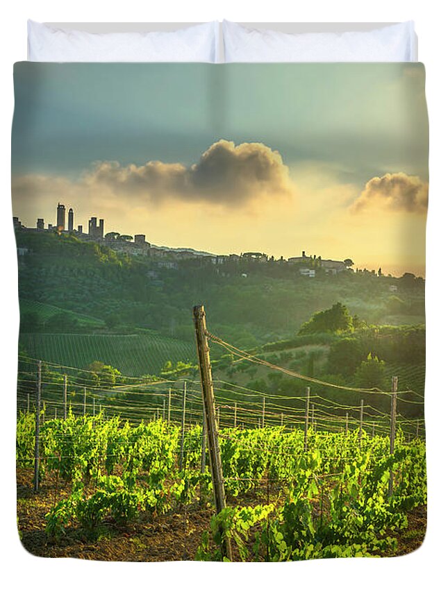 Gimignano Duvet Cover featuring the photograph San Gimignano Vernaccia wine vineyards by Stefano Orazzini