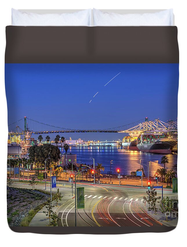 Waterfront Duvet Cover featuring the photograph San Pedro Port of LA Waterfront by David Zanzinger