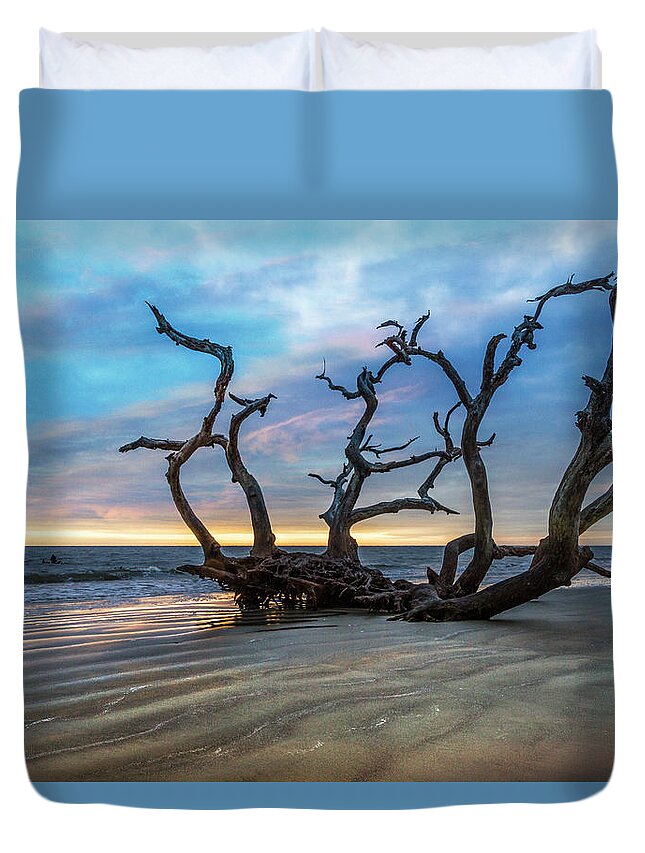 Clouds Duvet Cover featuring the photograph Sand Carvings at Low Tide on Jekyll Island by Debra and Dave Vanderlaan