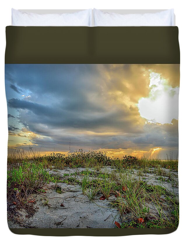 Florida Duvet Cover featuring the photograph Sand Dunes Cloudy Sky by Alison Belsan Horton