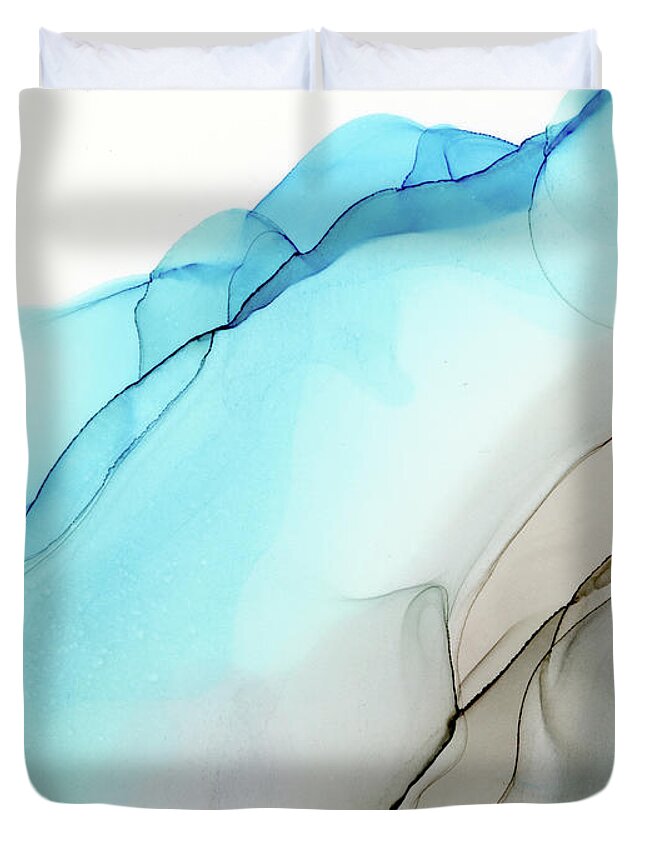 Beach Duvet Cover featuring the painting Sandy Lagoon Abstract Ink by Olga Shvartsur
